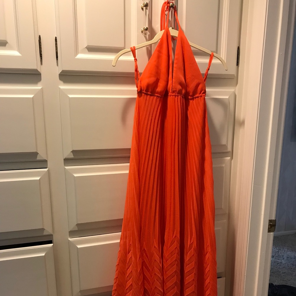Alice and Olivia orange pleated long dress
